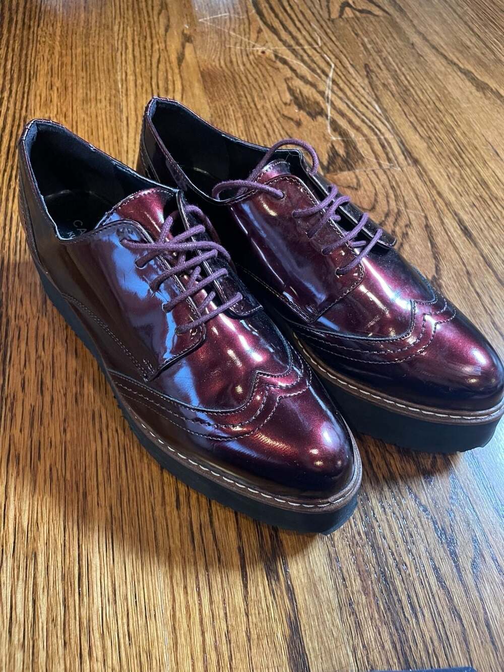 Carvela Kurt Geiger Burgundy Patent Leather Wingtip Platform Oxford Shoes